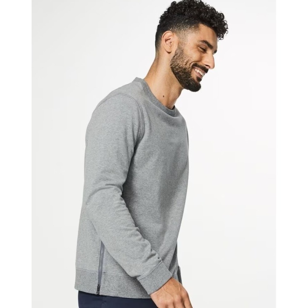 Lululemon Cross Cut Sweatshirt Men's Medium Heathered Gray Side Zip Crew Stretch